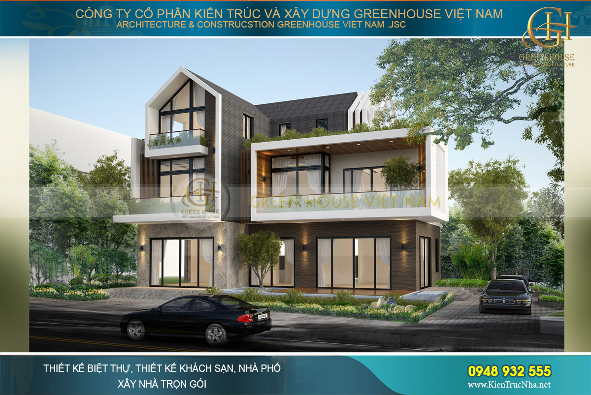 thiết kế biệt thự sân vườn 3 tầng hiện đại