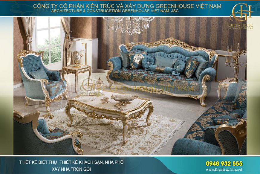 Bộ sofa bọc nhung tân cổ điển mang lại sự sang trọng cho phòng khách