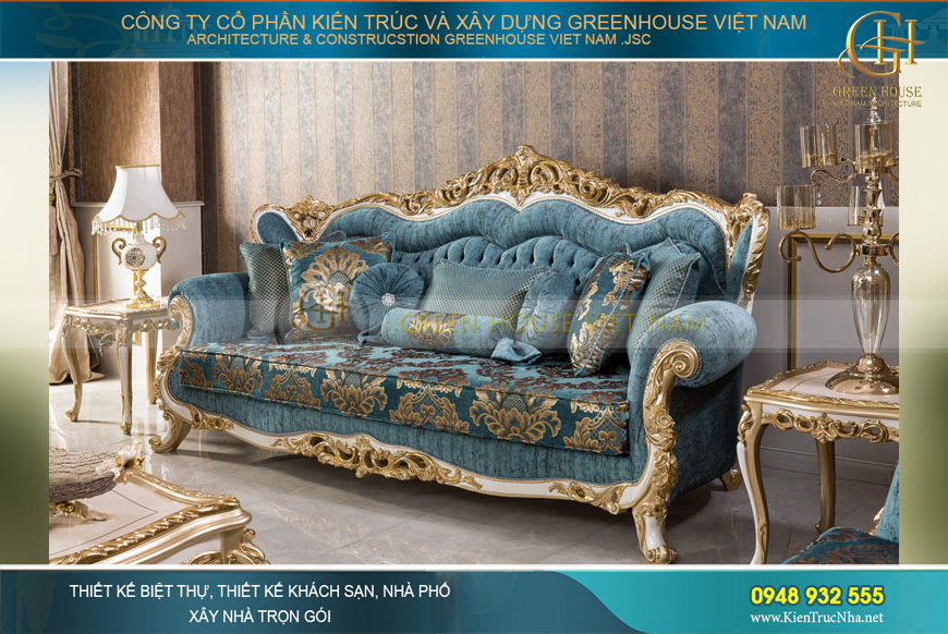 Khung của sofa được cách điệu bằng những hoa văn chạm khắc tinh xảo, tỉ mỉ toát lên vẻ đẹp thẩm mỹ