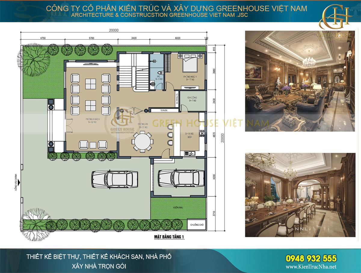 thi công biệt thự 3 tầng 400m2