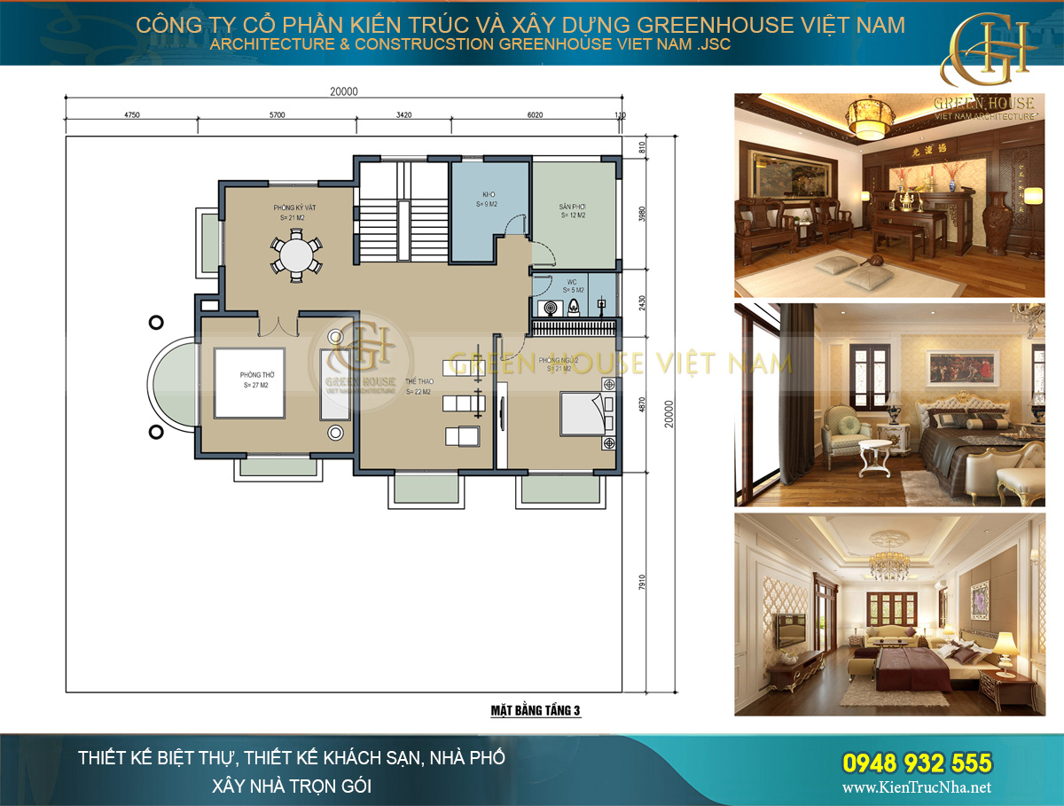 thi công biệt thự 3 tầng 400m2