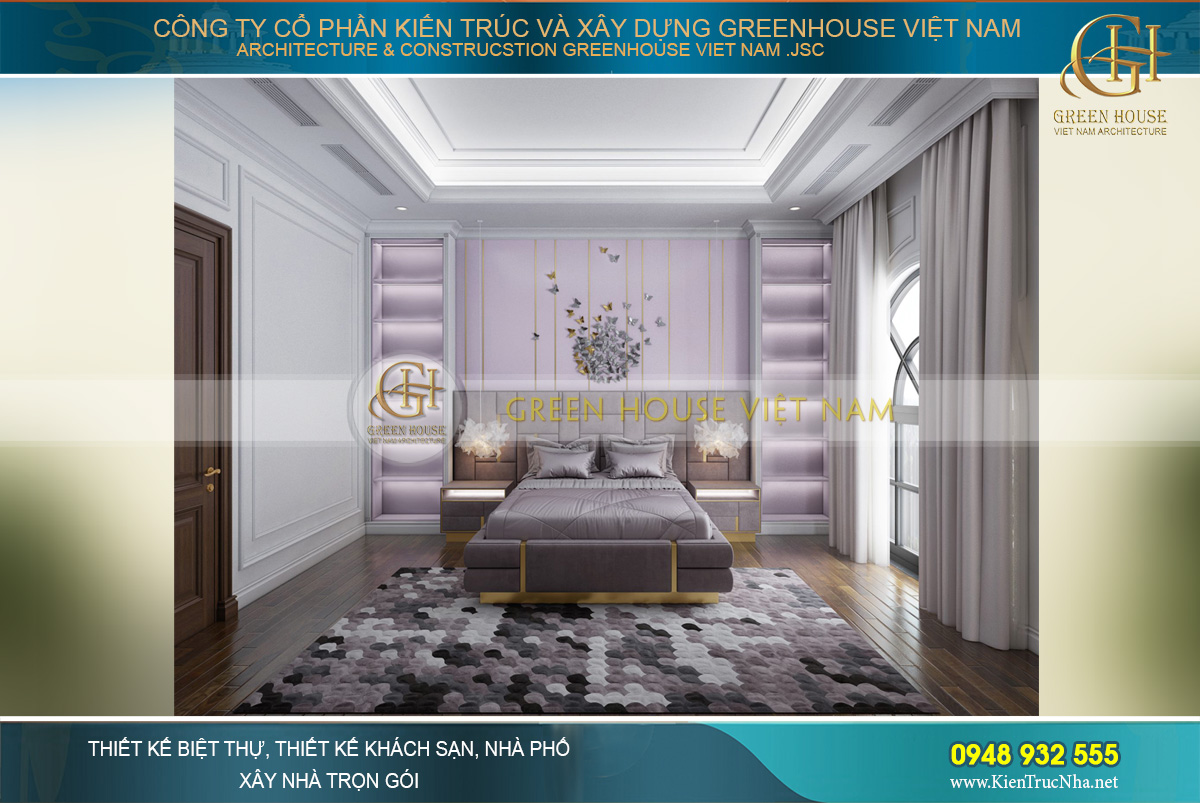 Căn phòng ngủ này được bài trí khá đơn giản, ít đồ nội thất nhưng lại toát lên được vẻ đẹp và cốt cách hoàng gia cao quý, đẳng cấp nhất.