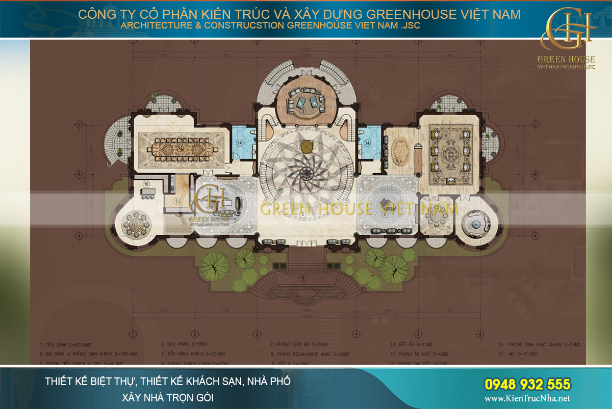 thi công trọn gói dinh thự pháp 3 tầng