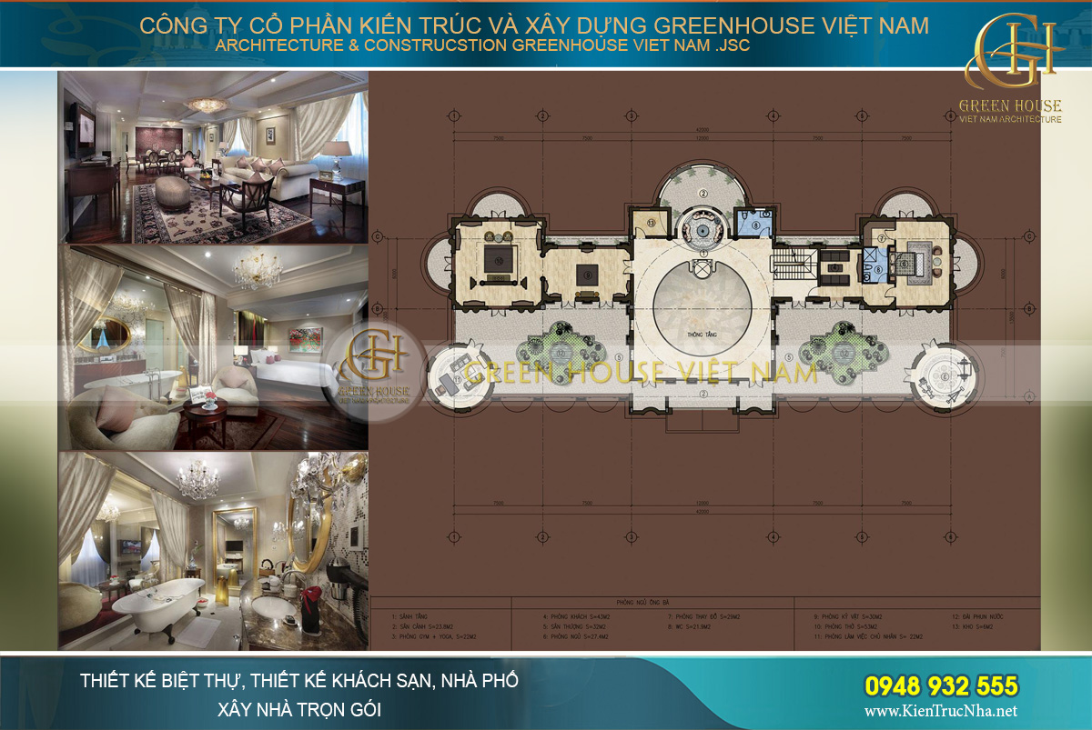 thi công trọn gói dinh thự pháp 3 tầng