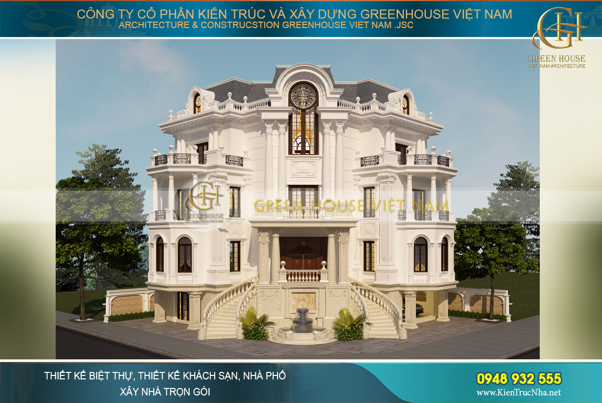 thiết kế biệt thự cổ điển 3 mặt tiền tại Bắc Giang