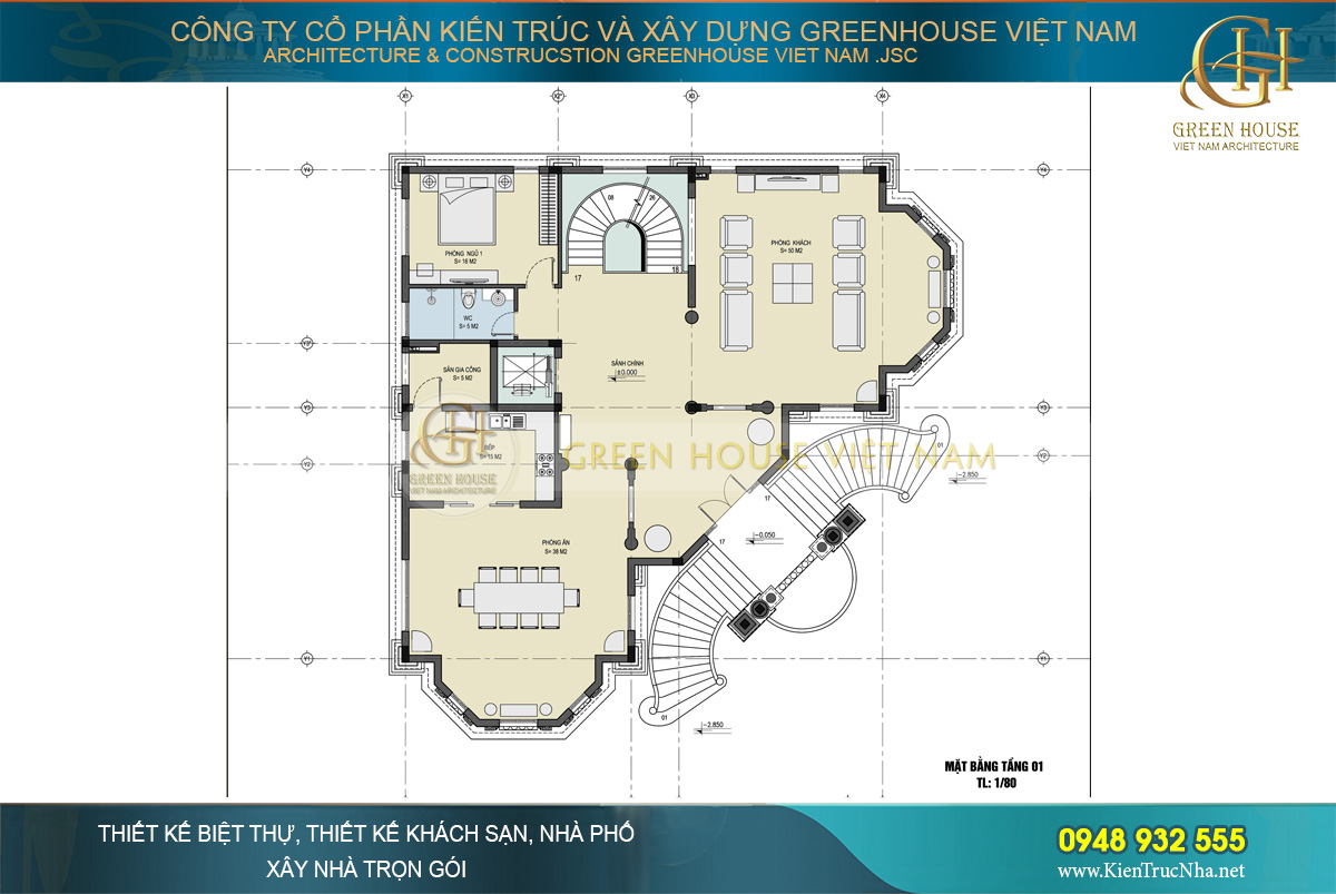 thiết kế nội thất biệt thự tân cổ điển 4 tầng bắc giang
