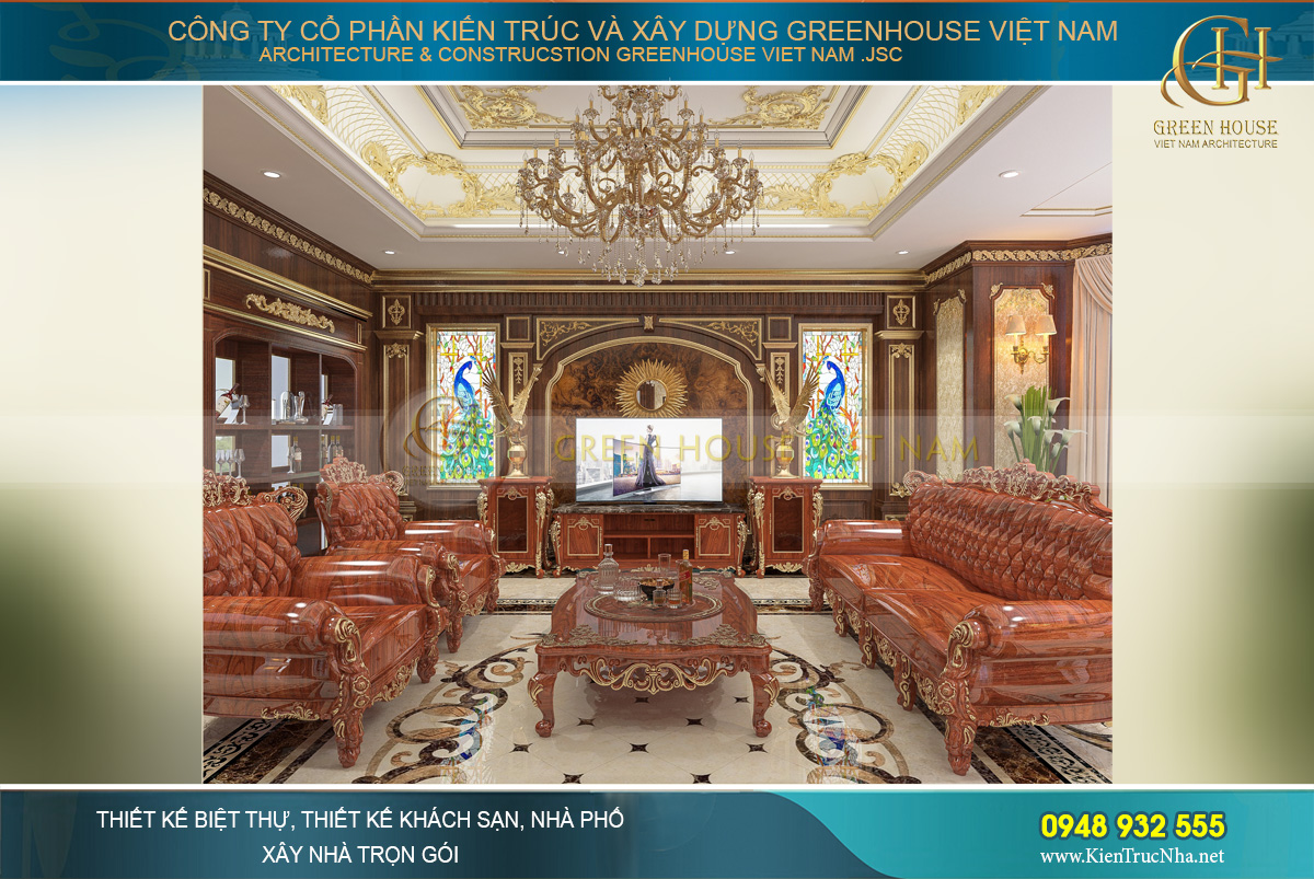 thiết kế nội thất biệt thự tân cổ điển 4 tầng bắc giang
