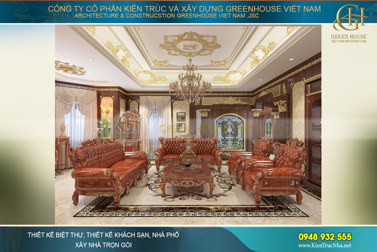 thiết kế nội thất biệt thự tân cổ điển 4 tầng bắc giang