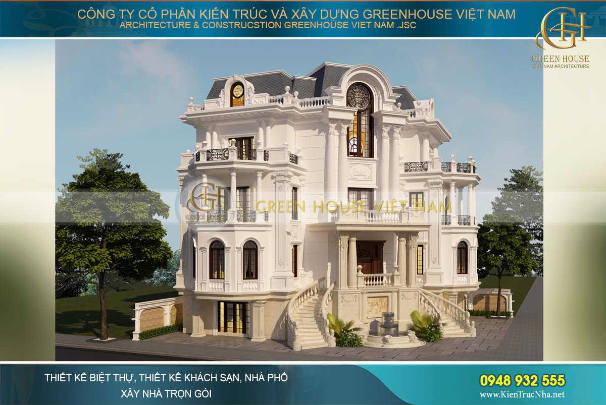 thiết kế biệt thự cổ điển 3 mặt tiền tại Bắc Giang