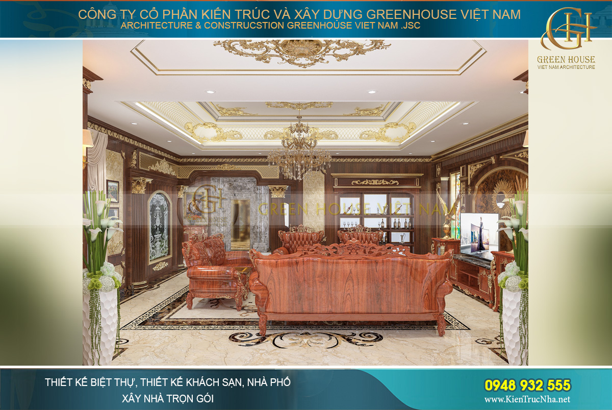 thiết kế nội thất biệt thự tân cổ điển 4 tầng bắc giang