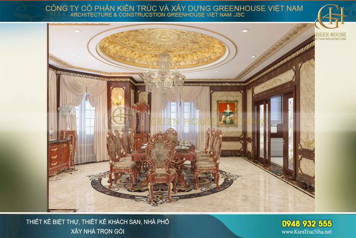 thiết kế nội thất biệt thự tân cổ điển 4 tầng bắc giang