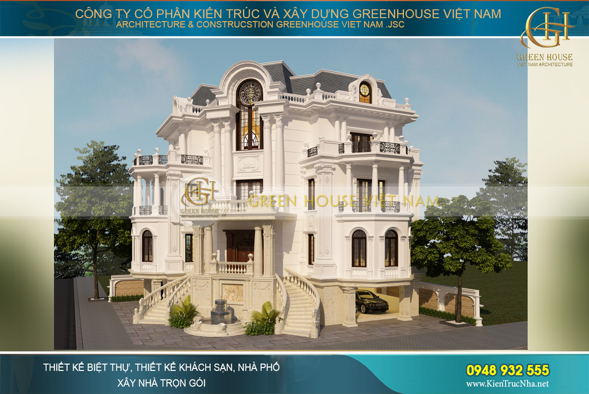 thiết kế biệt thự cổ điển 3 mặt tiền tại Bắc Giang