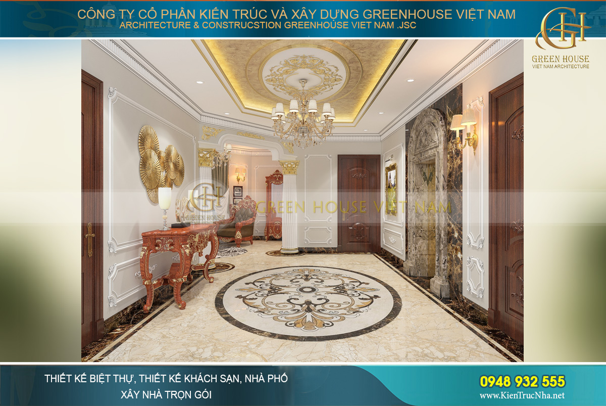 thiết kế nội thất biệt thự tân cổ điển 4 tầng bắc giang