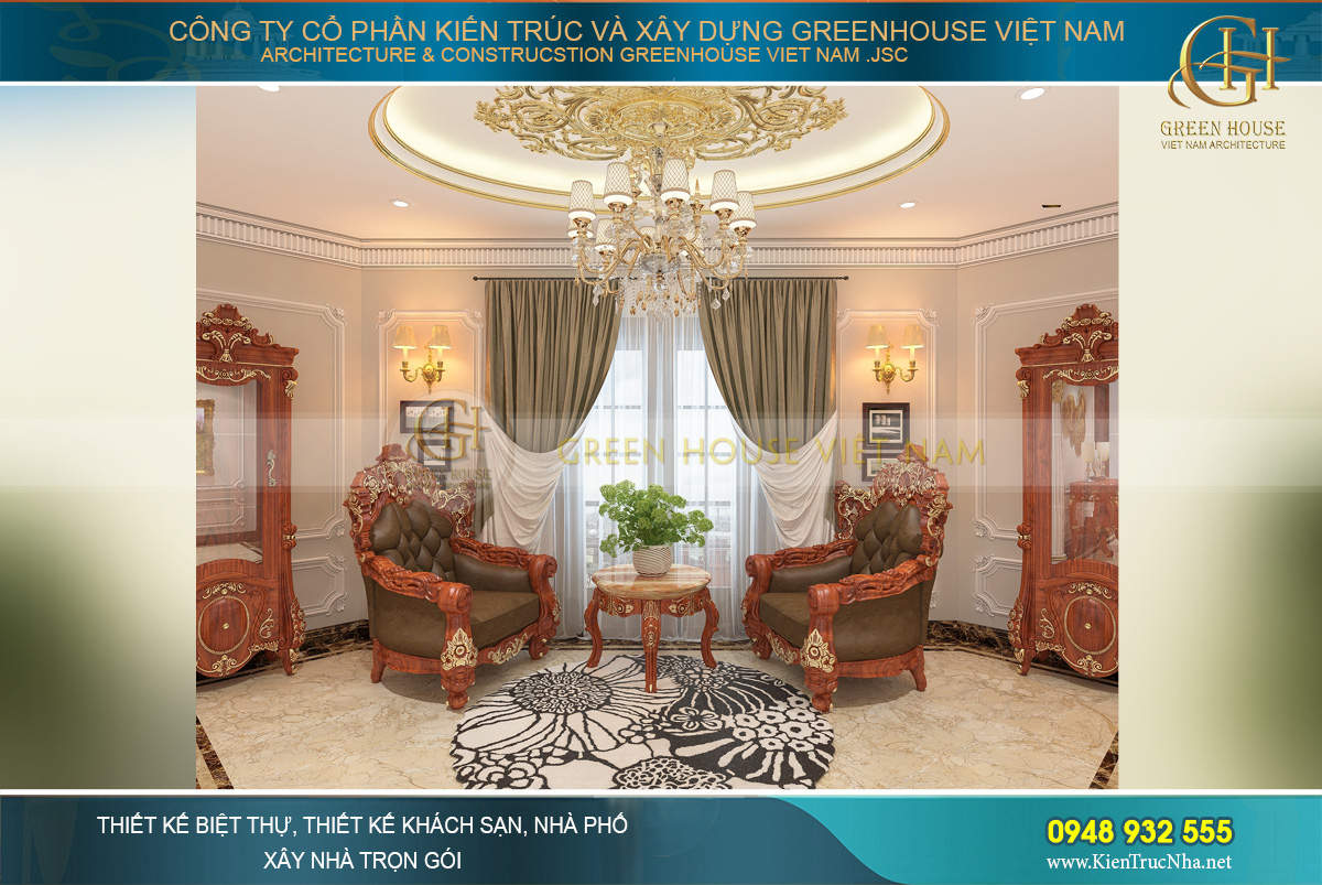 thiết kế nội thất biệt thự tân cổ điển 4 tầng bắc giang