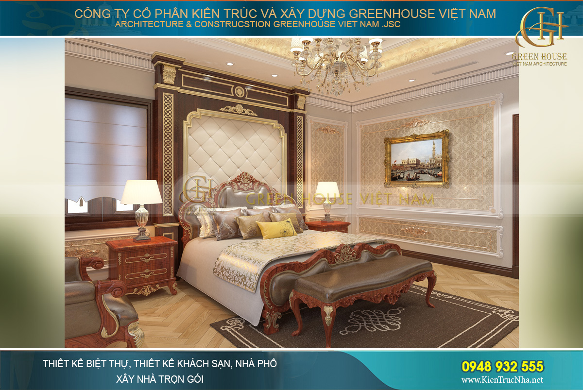 thiết kế nội thất biệt thự tân cổ điển 4 tầng bắc giang