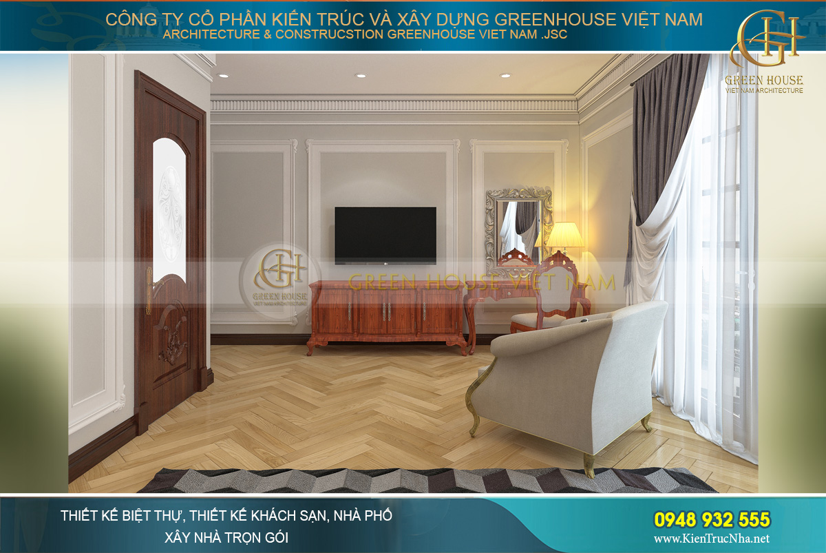 thiết kế nội thất biệt thự tân cổ điển 4 tầng bắc giang