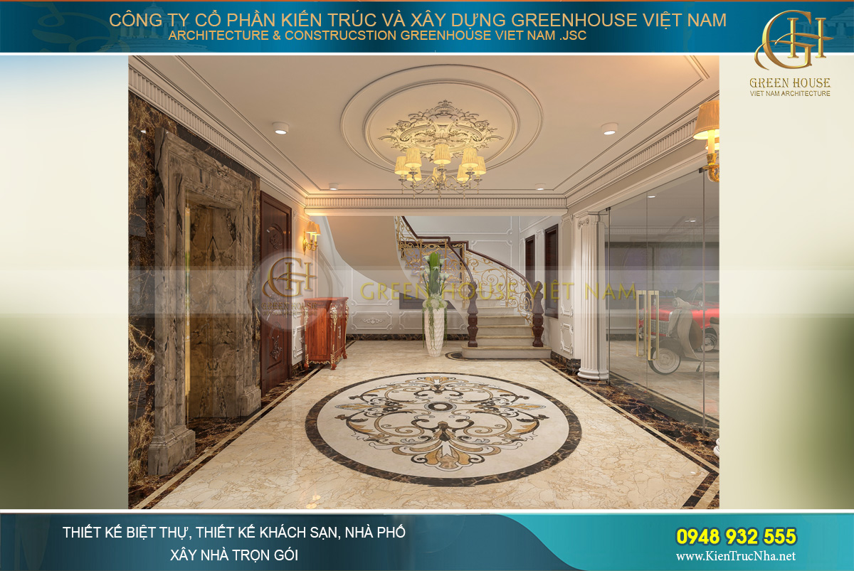 thiết kế nội thất biệt thự tân cổ điển 4 tầng bắc giang