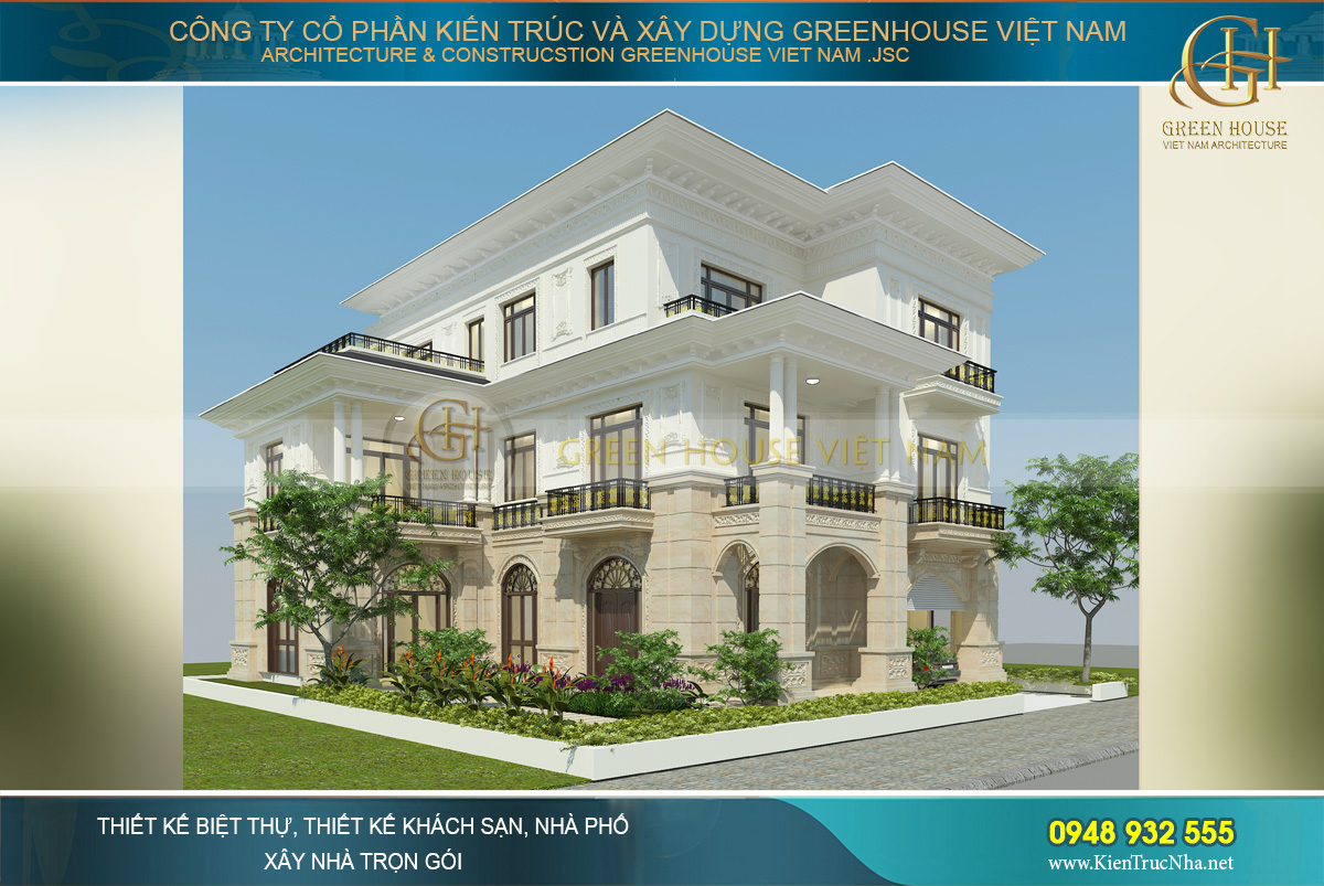 biệt thự tân cổ điển mái bằng 3 tầng