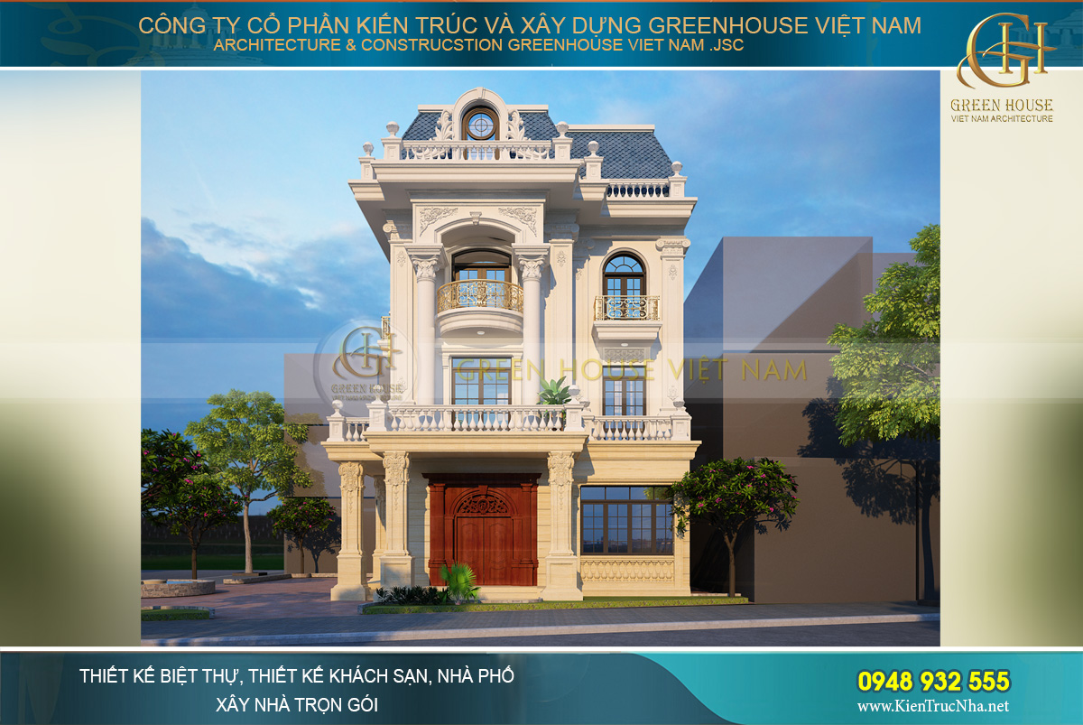 thiết kế biệt thự tân cổ điển 4 tầng