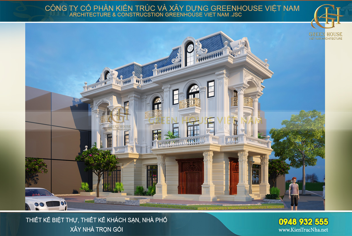 thiết kế biệt thự tân cổ điển 4 tầng