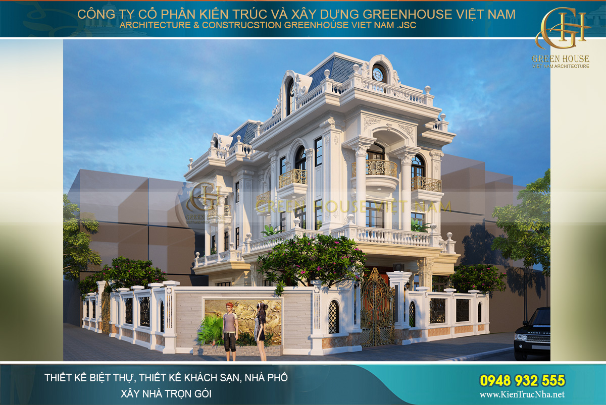 thiết kế biệt thự tân cổ điển 4 tầng