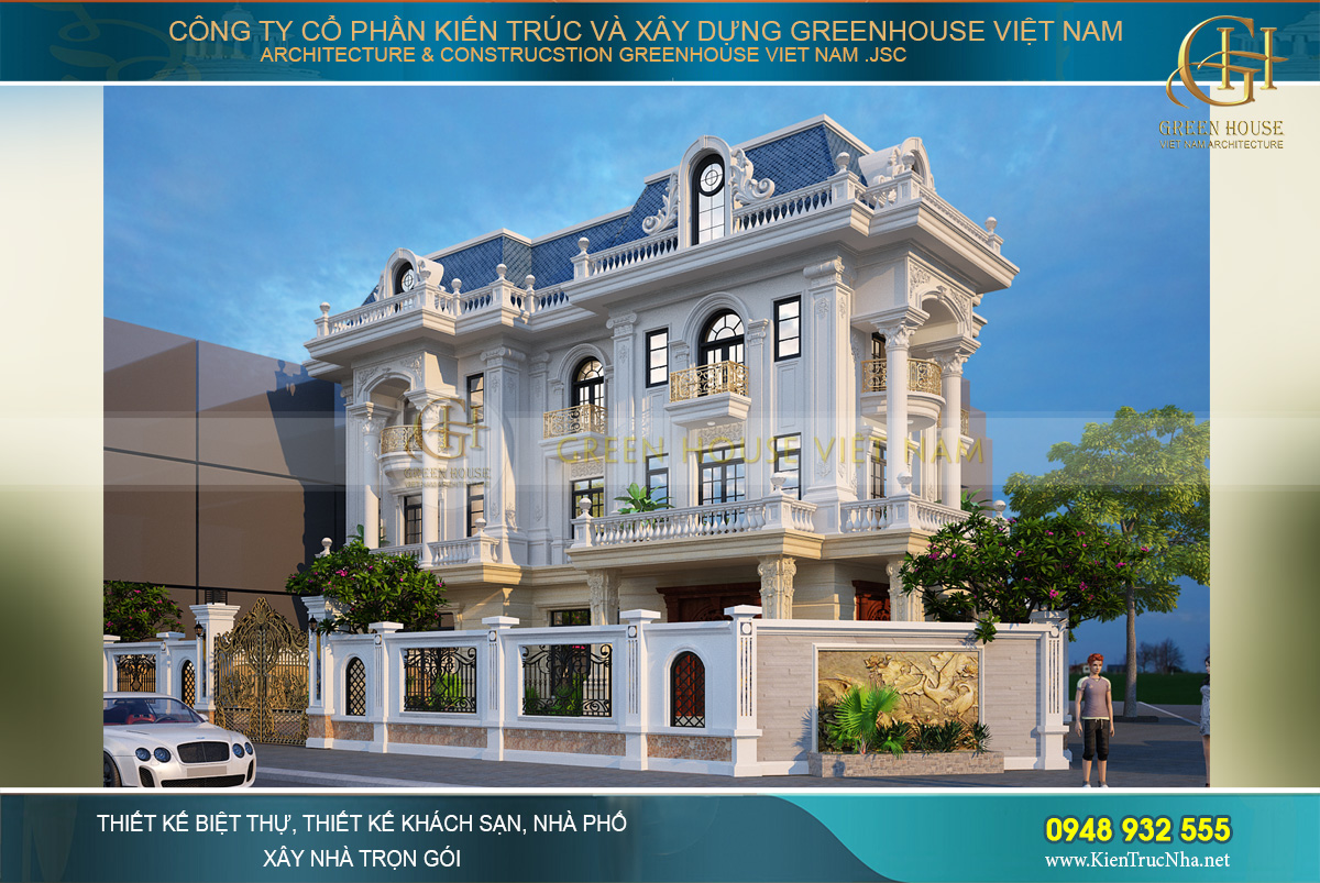 thiết kế biệt thự tân cổ điển 4 tầng