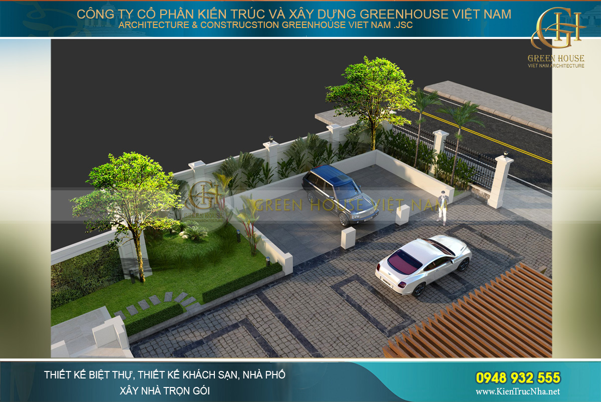 thiết kế biệt thự tân cổ điển sân vườn 4 tầng