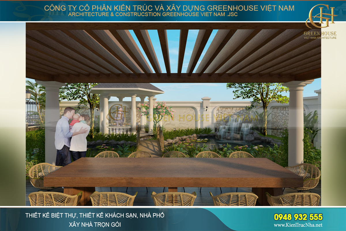 thiết kế biệt thự tân cổ điển sân vườn 4 tầng
