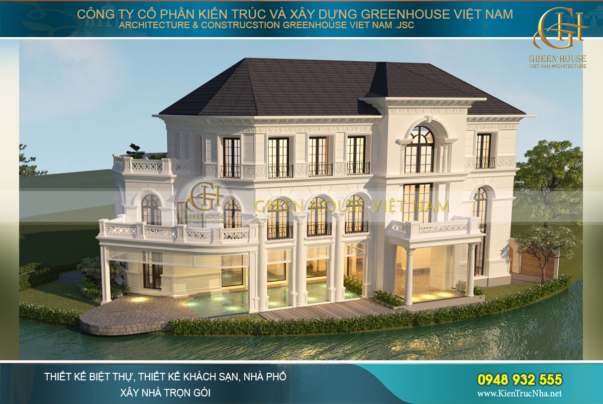 thiết kế biệt thự tân cổ điển 3 tầng tại Vinhomes Hà Nội