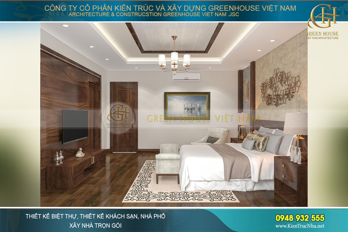 Phòng ngủ master có diện tích rộng rãi, thông thoáng