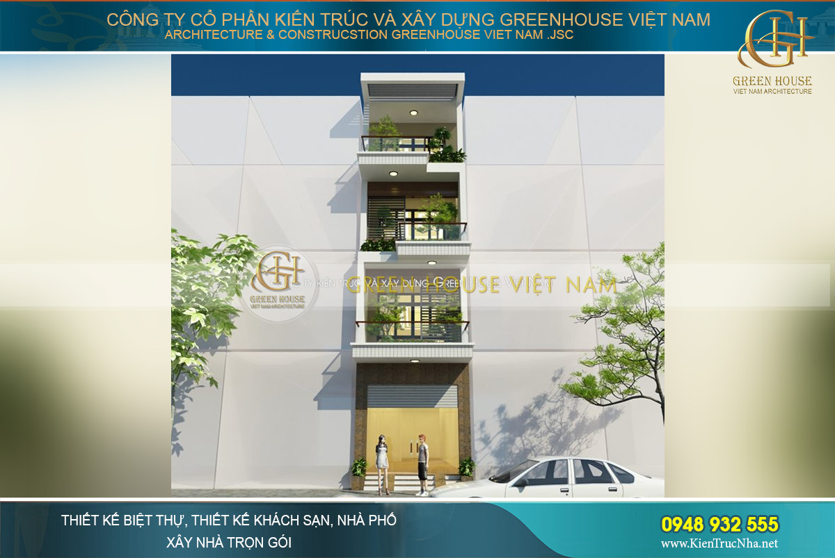 Mẫu thiết kế nhà phố 4 tầng hiện đại, tiện nghi- Green House Việt Nam