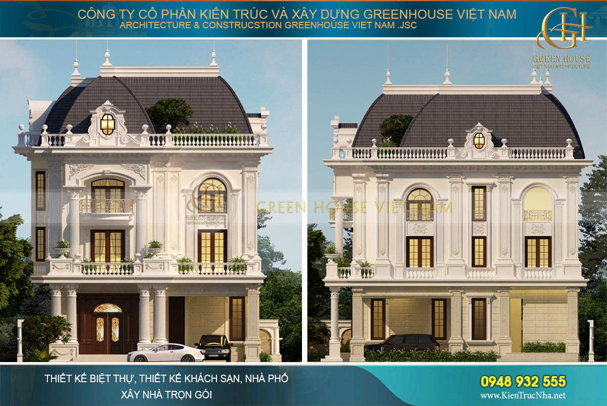 Mẫu biệt thự tân cổ điển 3 tầng đẹp, sang trọng