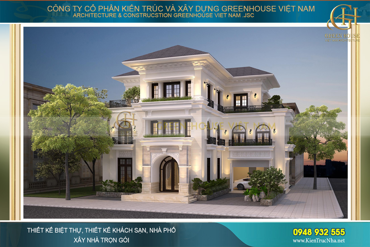 Thiết kế biệt thự 3 tầng tân cổ điển thu hút, cực ấn tượng