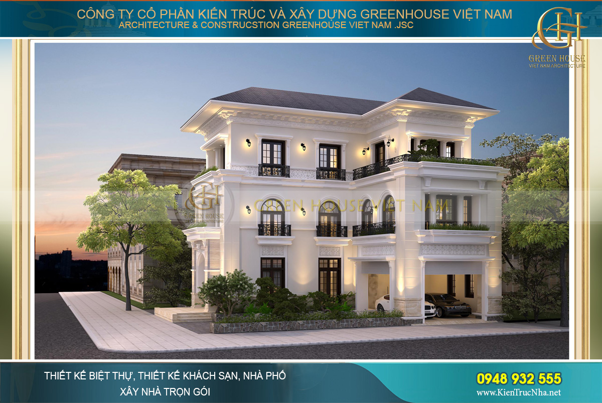 Mẫu biệt thự tân cổ điển 3 tầng với lối kiến trúc Pháp cực sang trọng, thu hút