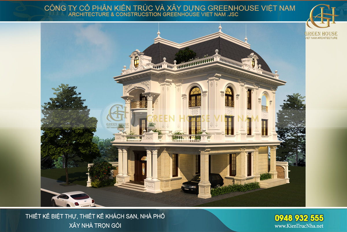 Thiết kế biệt thự tân cổ điển 3 tầng đẹp, đẳng cấp - Green House Việt Nam