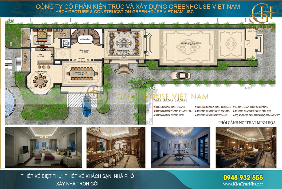 Mặt bằng công năng dinh thự cổ điển đẹp, sang trọng