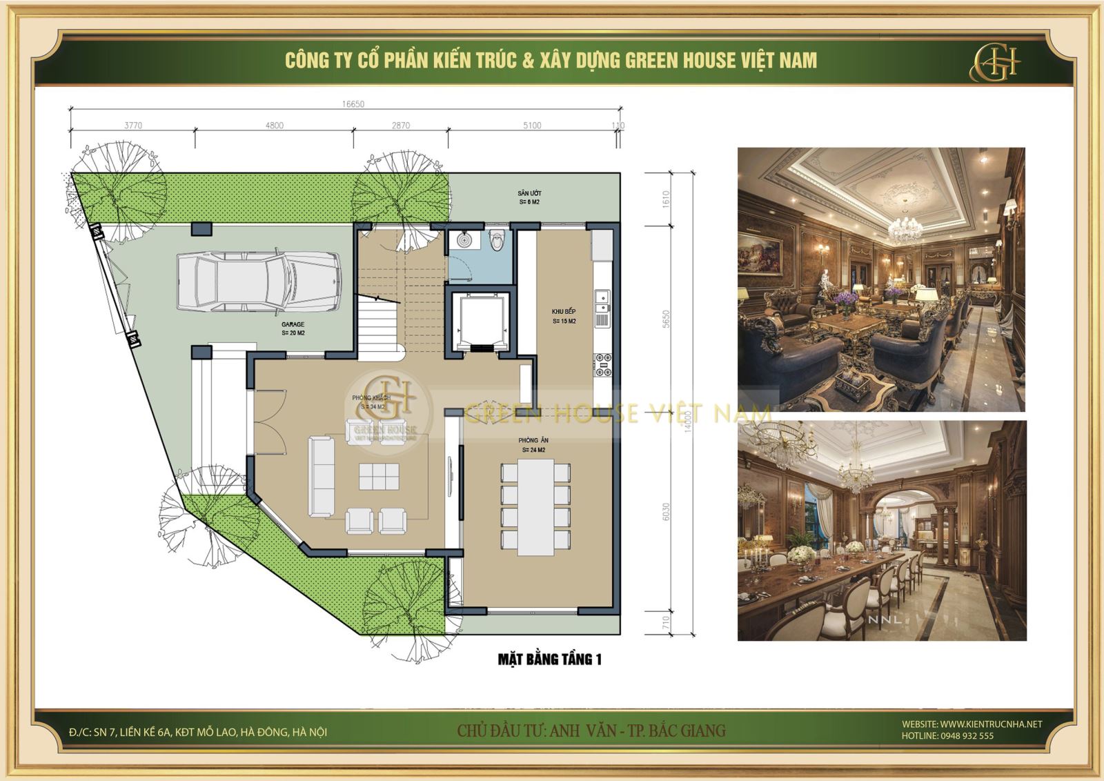 Công trình thiết kế, thi công trọn gói biệt thự 3 tầng 1 tum đẹp, ấn tượng- Green House Việt Nam