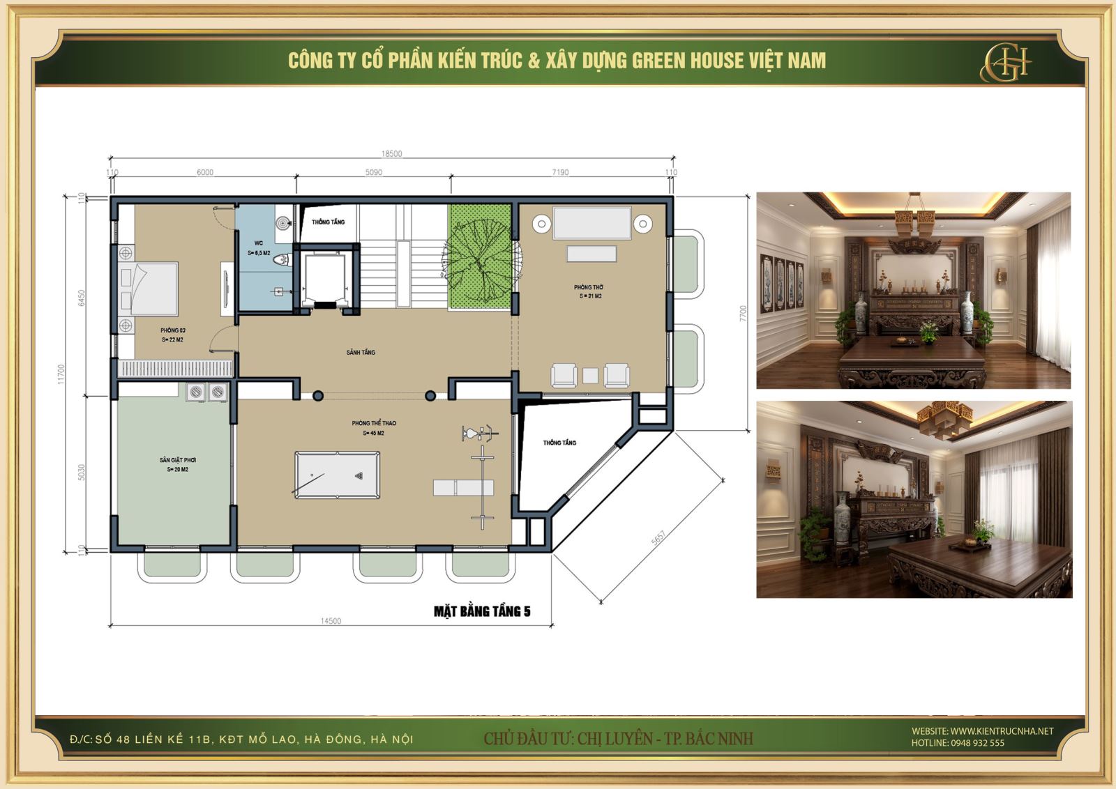 Mặt bằng công năng biệt thự 5 tầng tân cổ điển kết hợp kinh doanh- Green House Việt Nam
