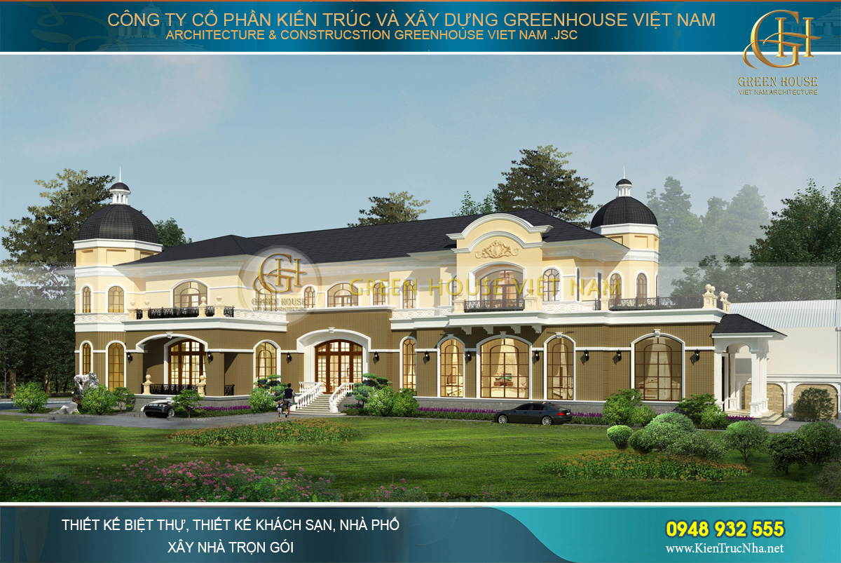 Thiết kế dinh thự cổ điển 2 tầng sang trọng, xa hoa
