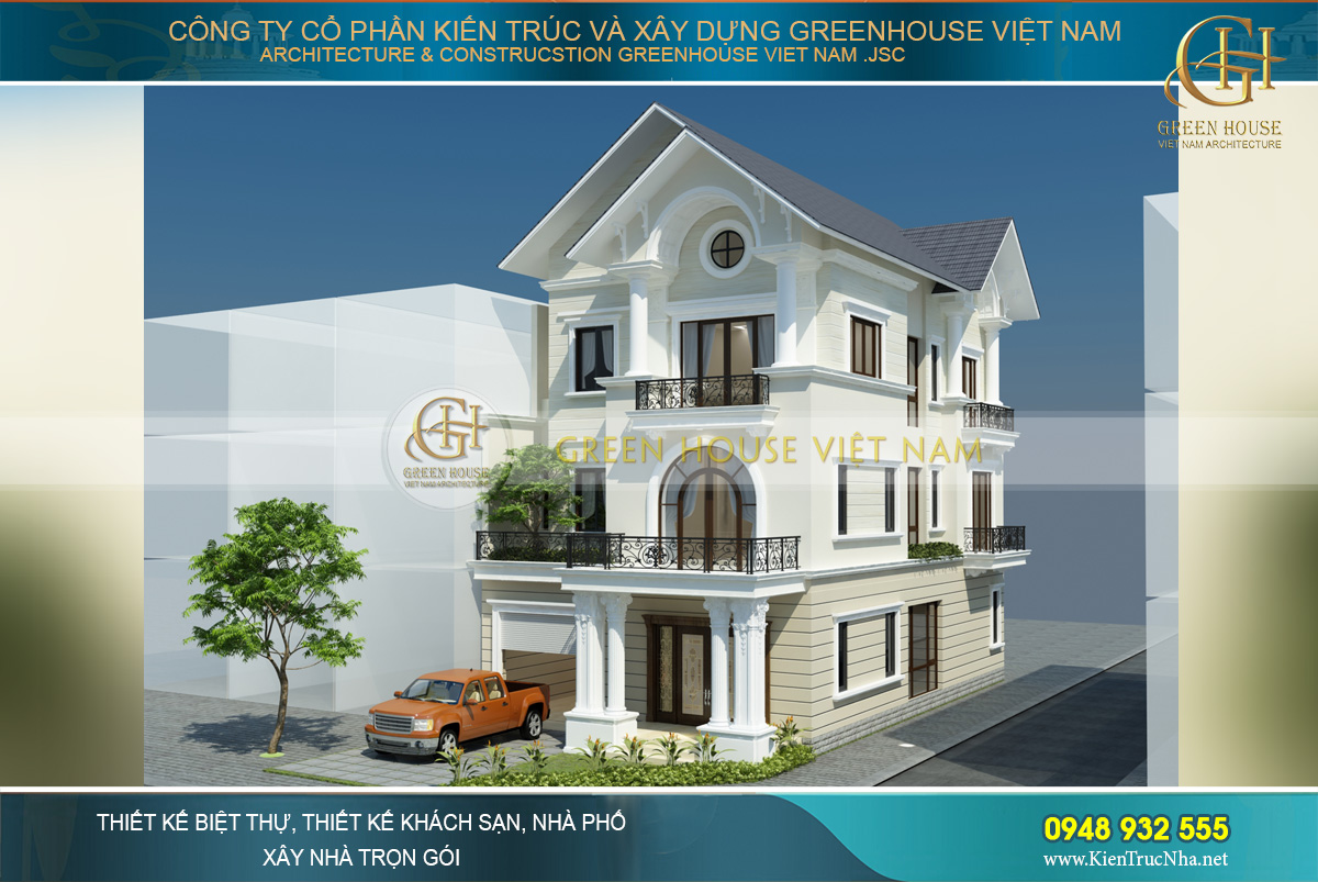Gam màu sơn trắng mịn màng, tinh khôi mang đến vẻ đẹp trang nhã, thanh lịch cho biệt thự