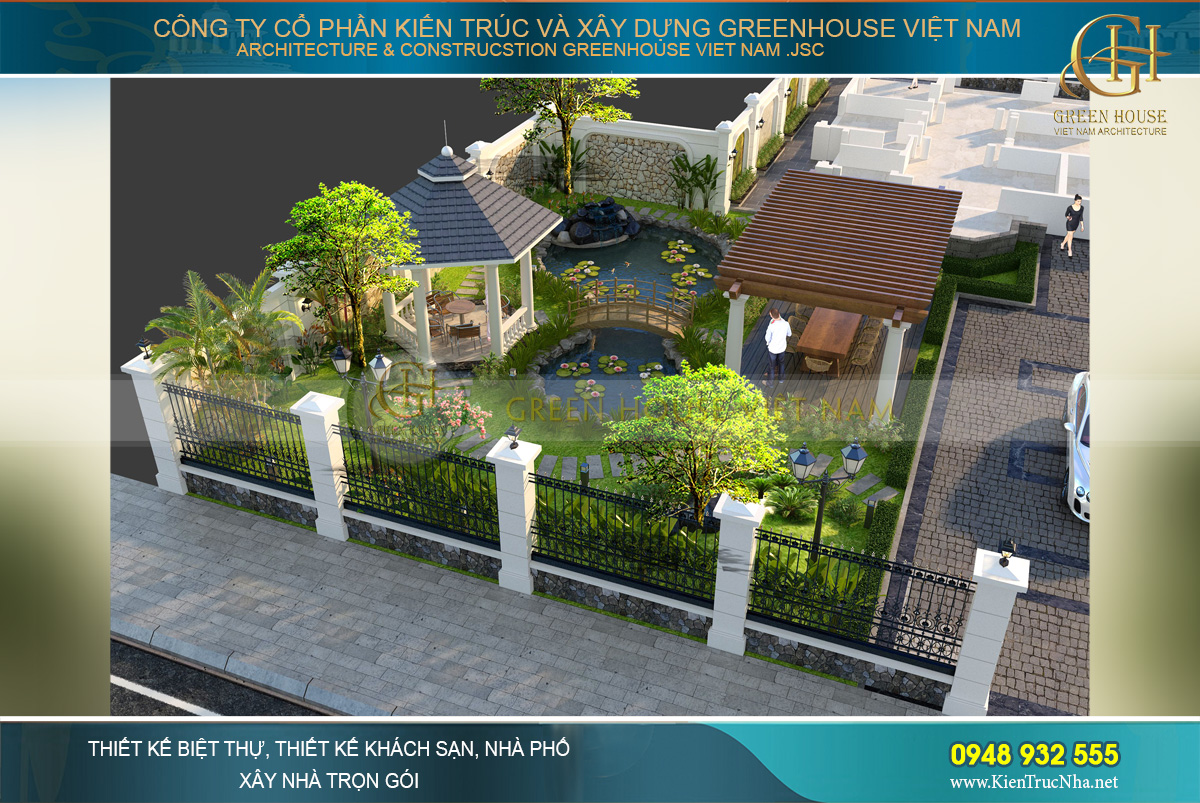 Đối với biệt thự nhà vườn, ao hồ, sân vườn nên cần bố trí hợp lý