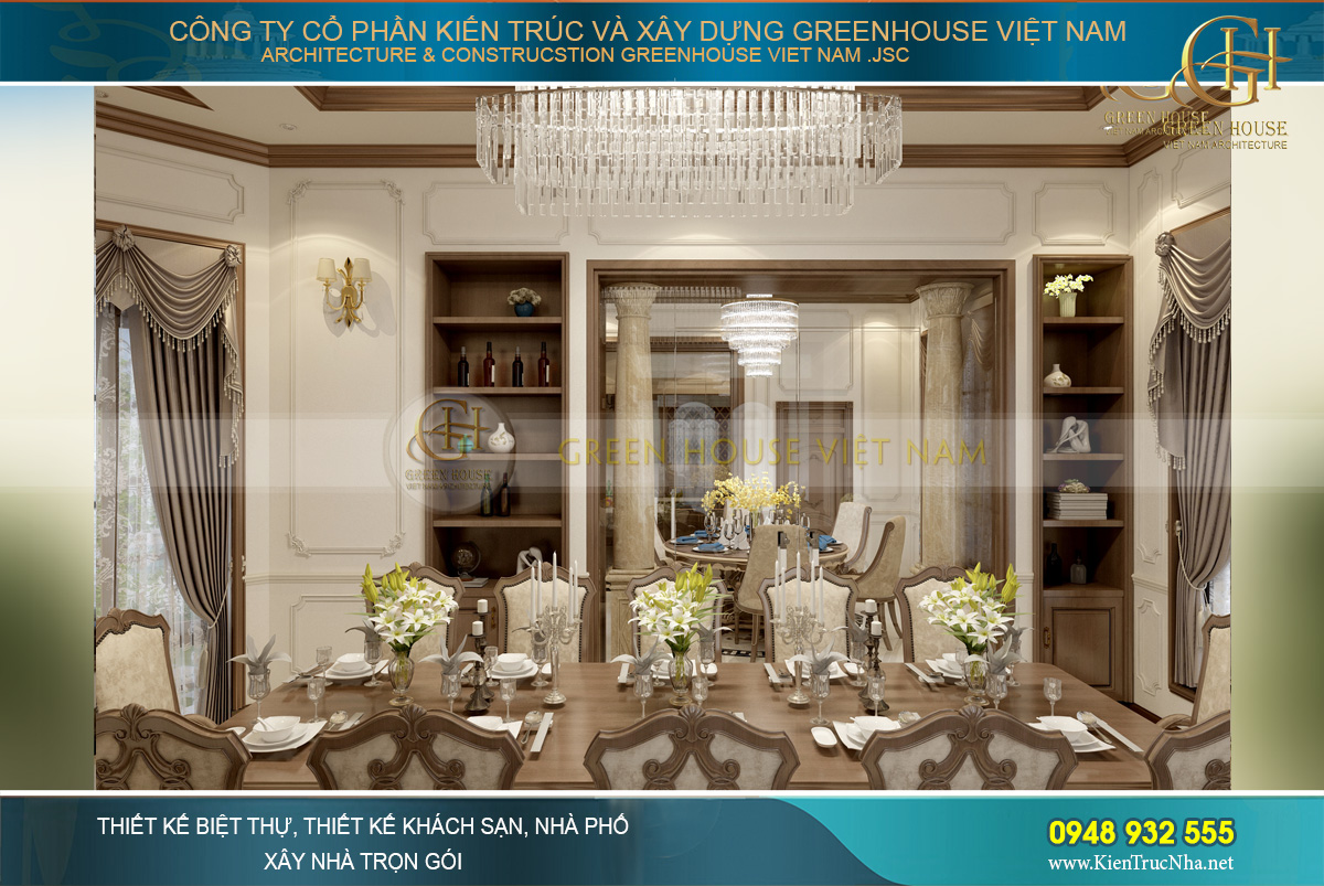 Hệ thống cửa kính, đèn chùm, đèn tường mang đến cho không gian vẻ đẹp rực rỡ và lộng lẫy