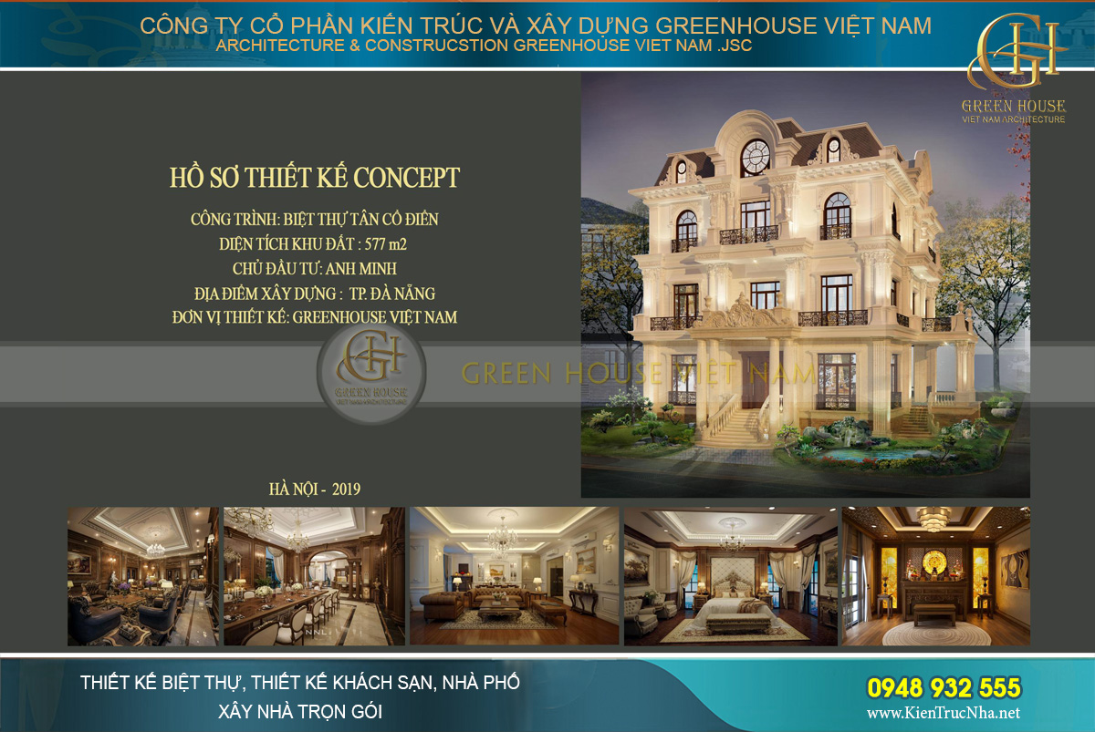 Phối cảnh thiết kế biệt thự tân cổ điển kiểu Pháp 3 tầng