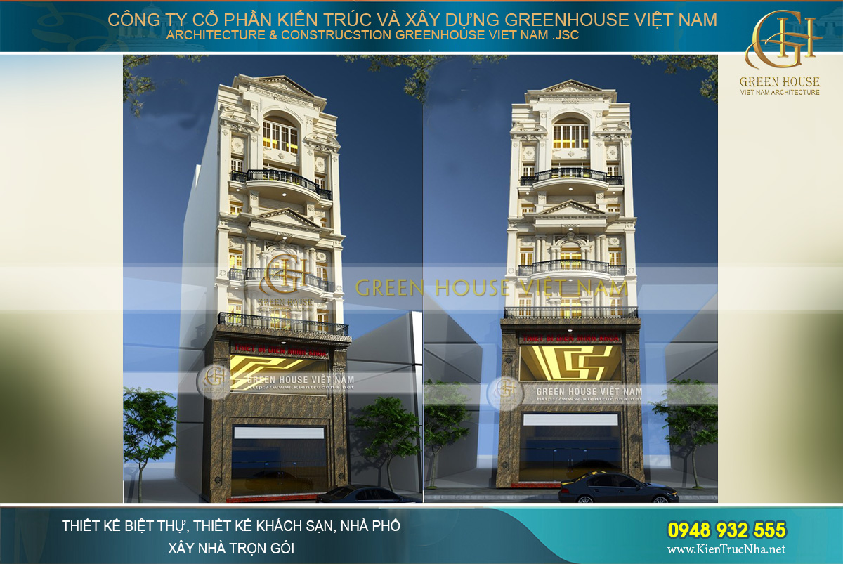 Mẫu thiết kế nhà phố kết hợp kinh doanh 7 tầng phong cách tân cổ điển đẳng cấp nhất