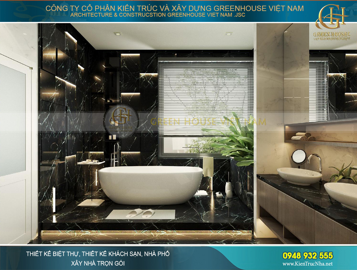 Phòng tắm được đặc trưng bởi yếu tố Kim giúp con người được thư giãn, thoải mái