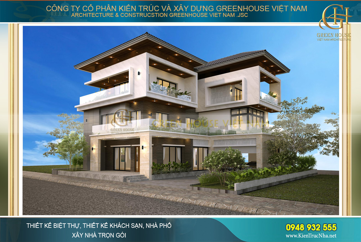 Biệt thự hiện đại 3 tầng sử dụng hệ thống kính mang đến tính thẩm mỹ vô cùng cao