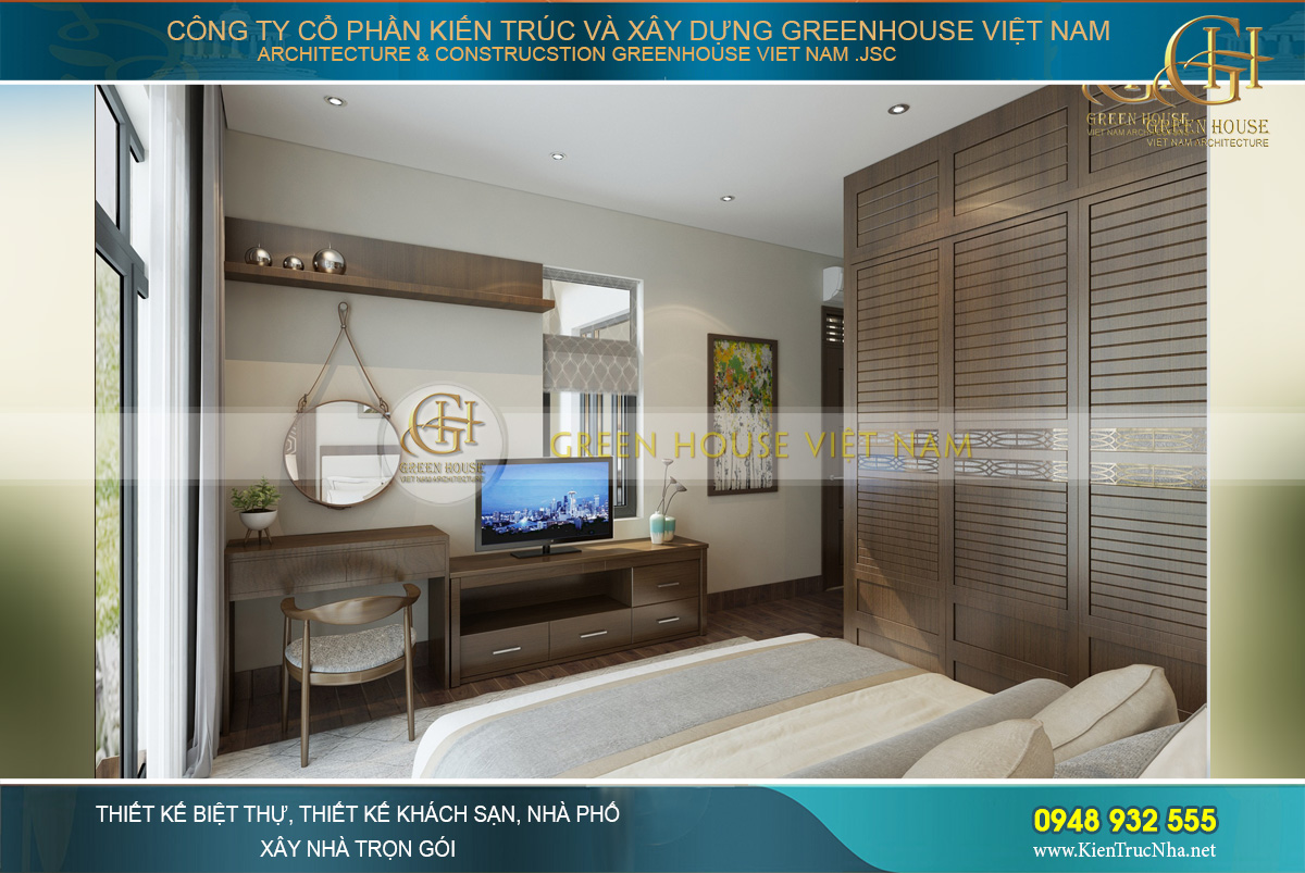 Căn phòng ngủ đẹp, tiện nghi với diện tích rộng rãi của nhà phố 3 tầng hiện đại