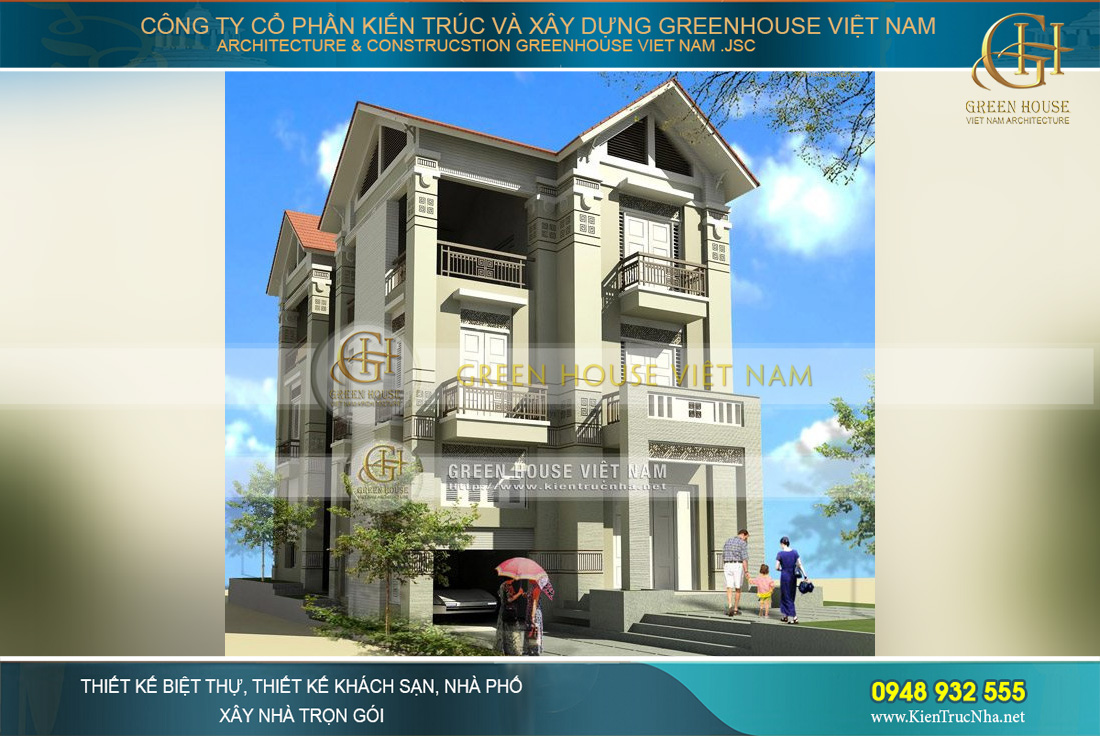 Biệt thự tân cổ điển với hệ mái Thái lợp ngói đỏ tươi đẹp thu hút, ấn tượng