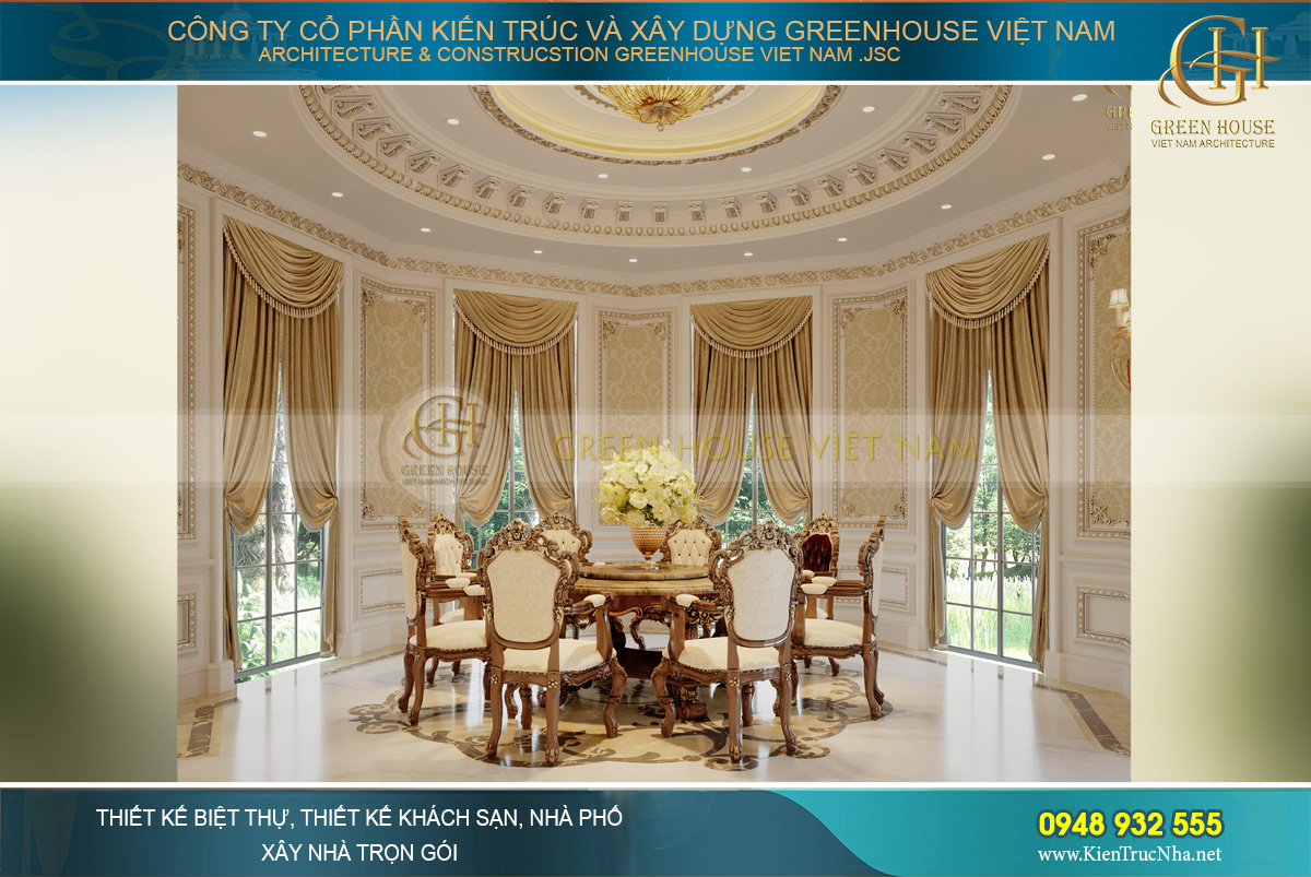 Thiết kế nội thất phòng ăn phong cách tân cổ điển thanh lịch