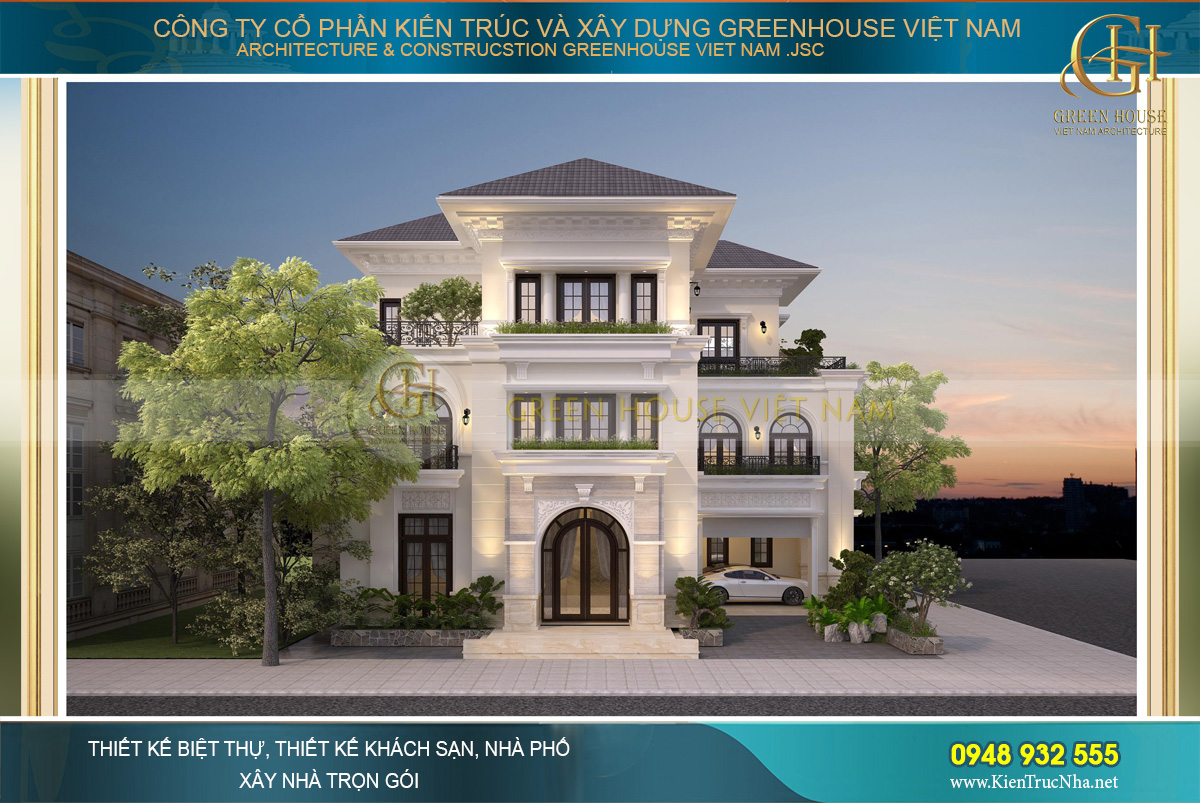 Sắc trắng lộng lẫy trong thiết kế biệt thự tân cổ điển đẹp ấn tượng tại Hà Nội